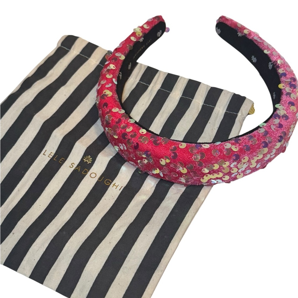 Lele Sadoughi Pink Embellished velvet headband